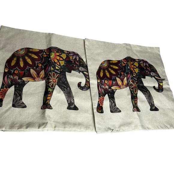 Lot of 2 Floral Print Elephant 17”X17” Square Pillow Cases - Picture 1 of 4